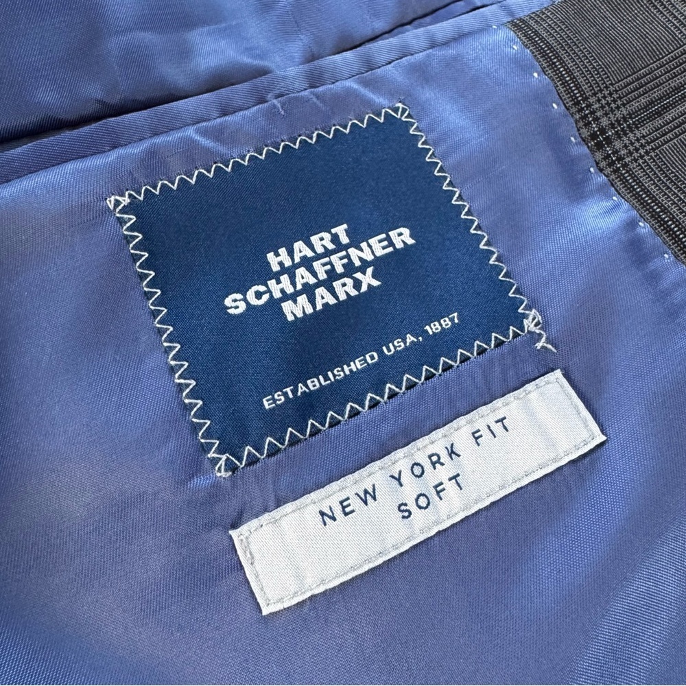 NWT Hart Schaffner Marx Gray Blue Plaid New York Fit 2pc Suit Jacket Pants - Picture 5 of 16